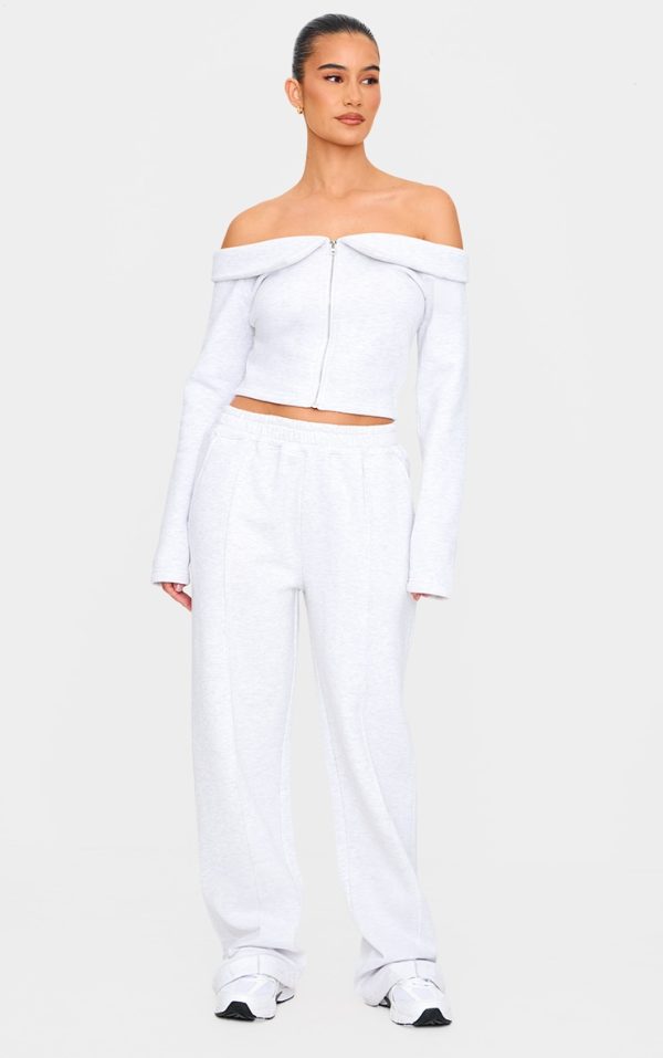 Ash Grey Pintuck Detail Straight Leg Sweatpants