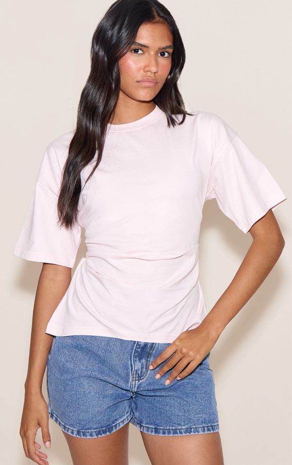 Baby Pink Ruched Side Detail T Shirt