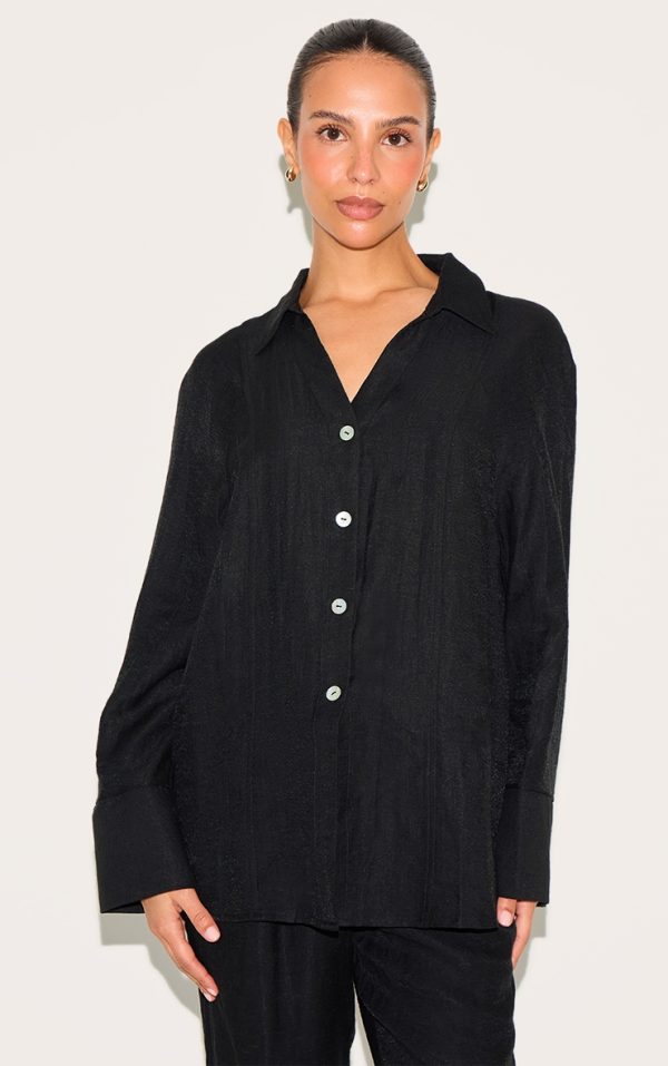 Petite Black Woven Oversized Shirt