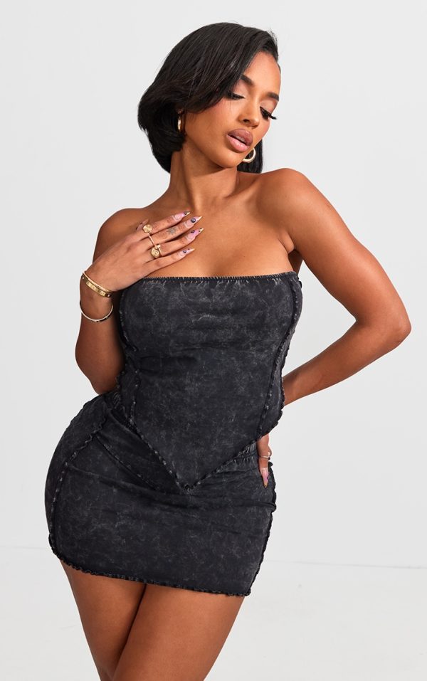 Shape Black Washed Cotton Seam Bandeau Top