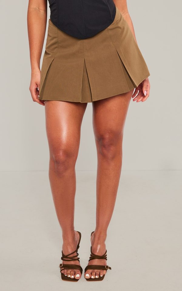Khaki Tailored Woven Box Pleat Skater Skort