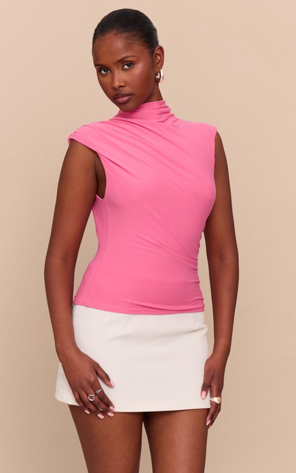 Candy Pink Soft Touch Ruched Detail Long Top