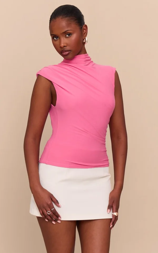Candy Pink Soft Touch Ruched Detail Long Top