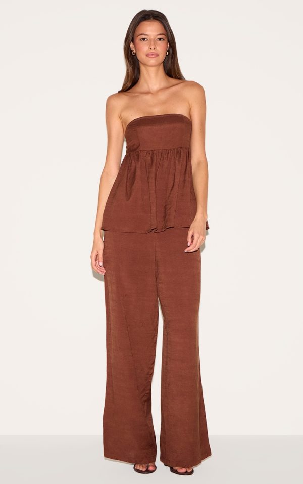 Chocolate Bandeau Peplum Detail Jumpsuit