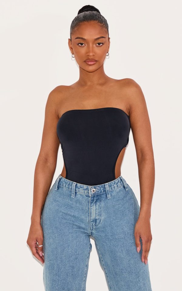 Shape Black Seamless Open Back Bandeau Bodysuit