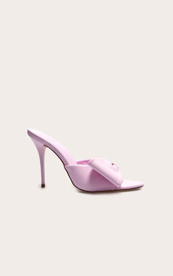 Pink PU Point Toe Half Bow Heeled Mules