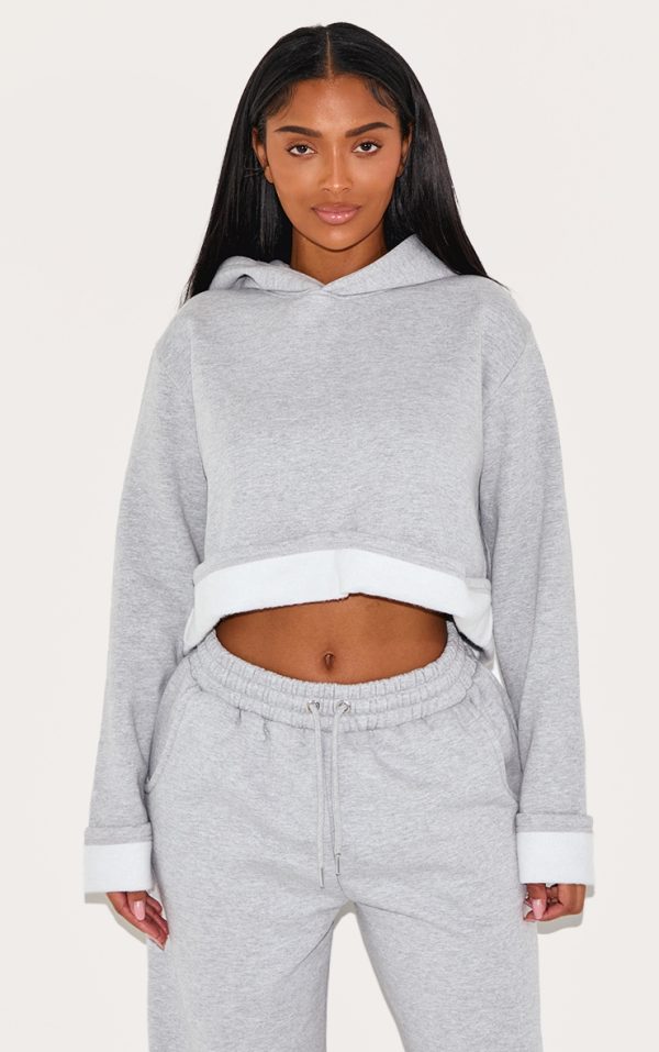 Shape Grey Turn Up Hem Cropped Hoodie
