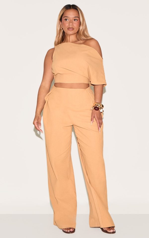 Shape Olive Linen Look Highwaisted Pleated Wide Leg Pants
