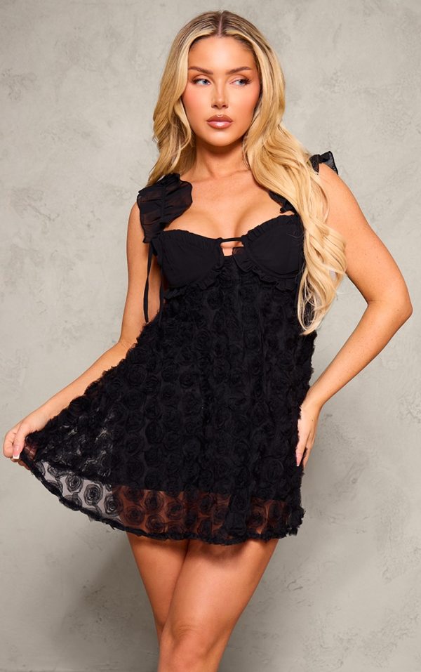 Black Rose Organza Frill Strap Skort Romper