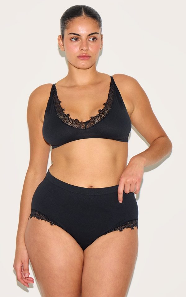 Plus Black Lace Trim Detail Brief