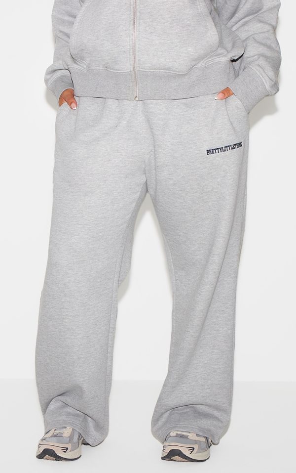 PRETTYLITTLETHING Plus Ash Grey Embroided Wide Leg Sweatpants
