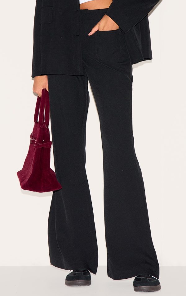 Black Low Rise Pocket Detail Tailored Woven Flared Pants
