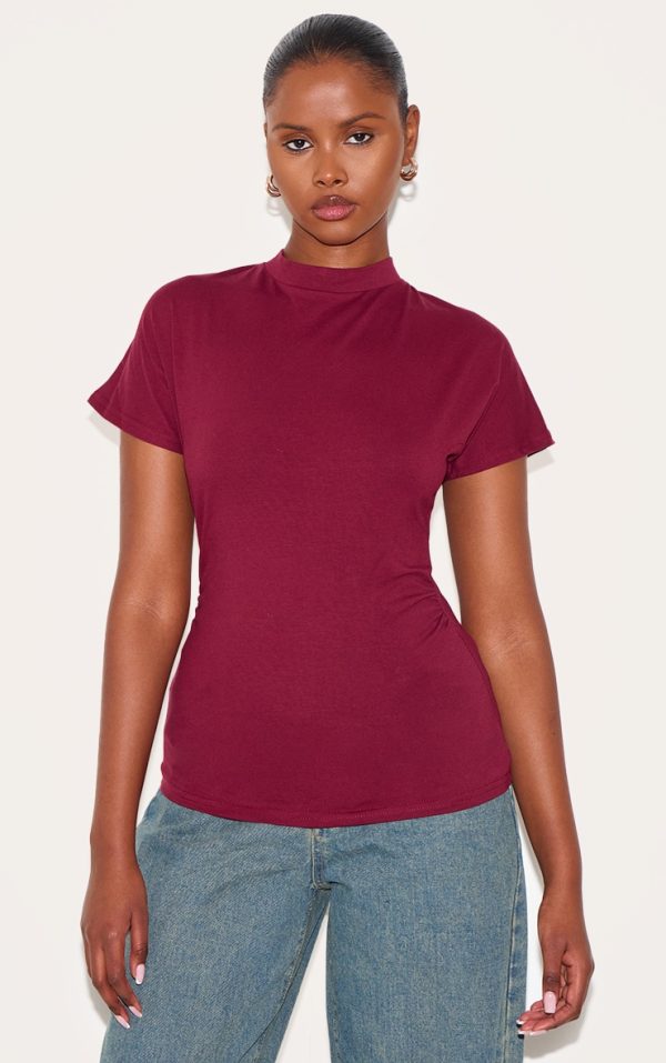 Wine Oversized Cinched Waist Detail T Shirt