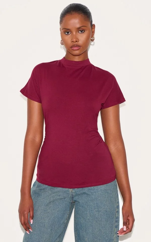 Wine Oversized Cinched Waist Detail T Shirt