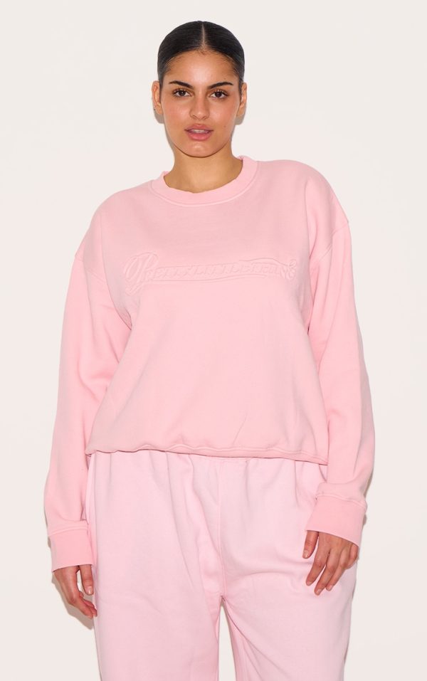 Plus Baby Pink Embossed Graphic Oversized Sweatshirt
