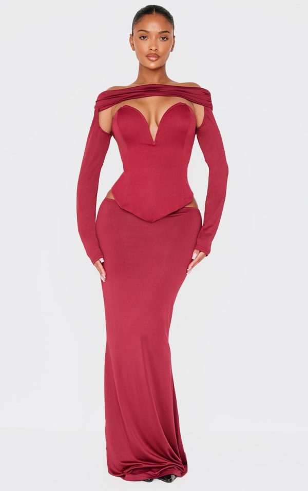 Shape Burgundy Low Rise Fishtail Maxi Skirt