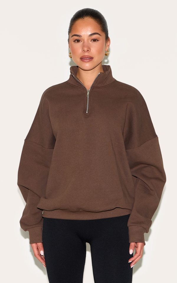 Espresso Premium High Neck Quarter Zip Oversized Sweatshirt
