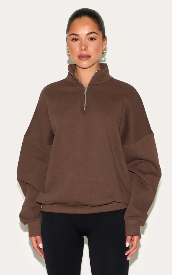 Espresso Premium High Neck Quarter Zip Oversized Sweatshirt
