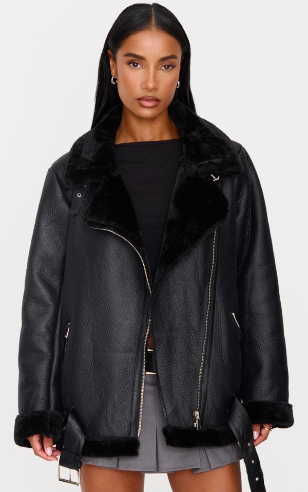 Black Oversized PU Aviator