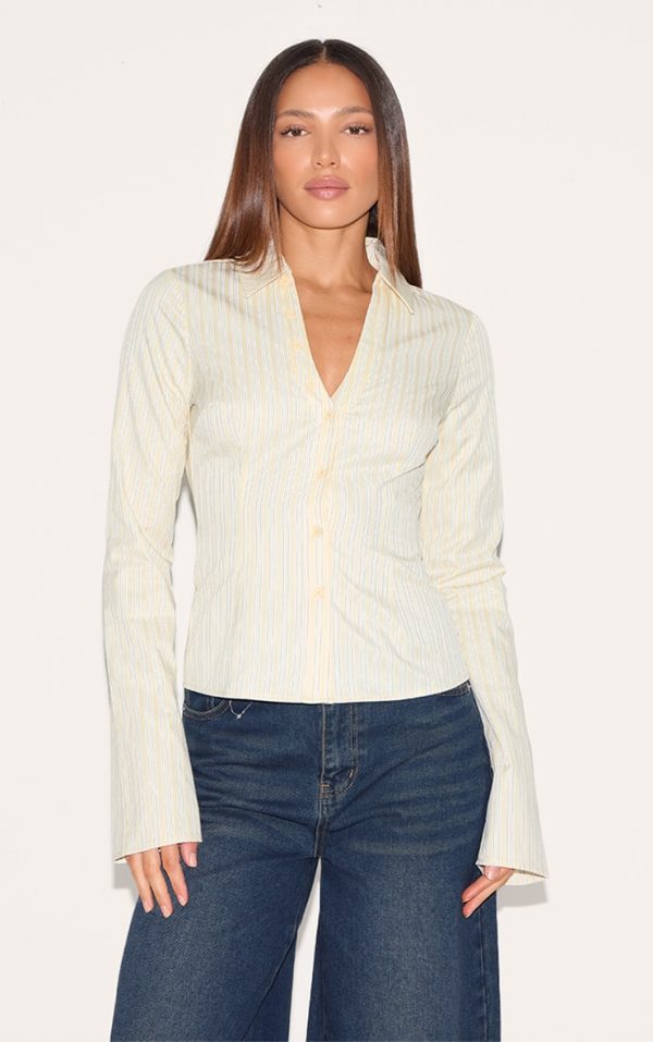 Tall Yellow Pinstripe Cinched Blouse