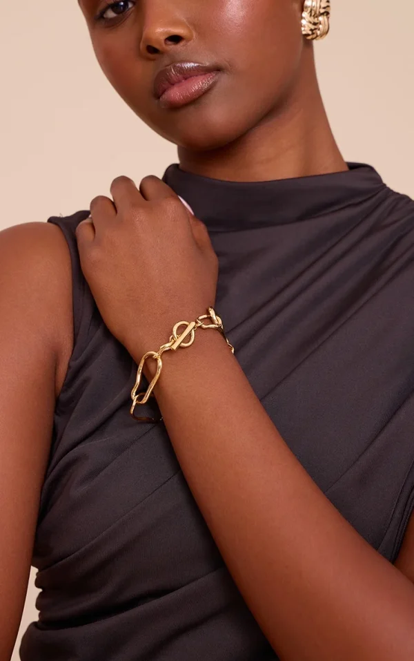 Gold Plated Textured Link Bracelet