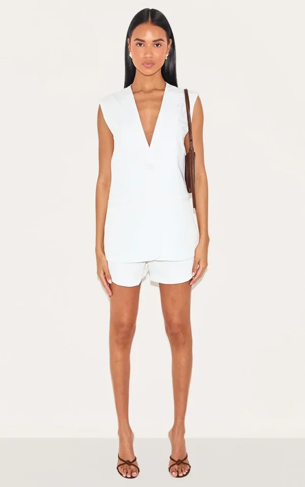 Cream Premium Tailored Woven Shorts