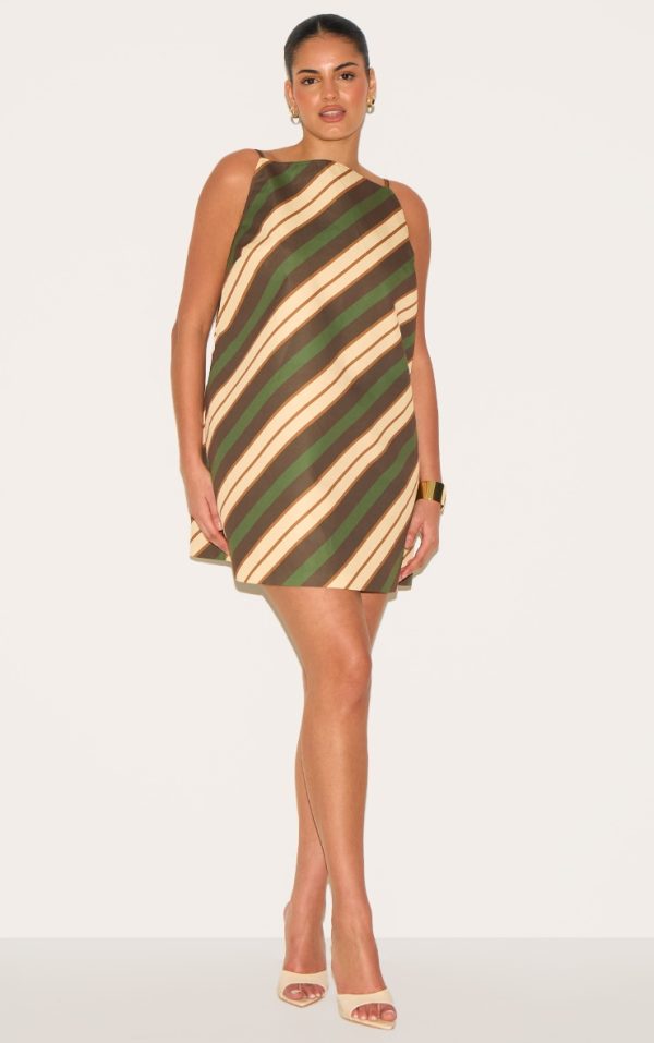 Plus Green Striped A-line Dress