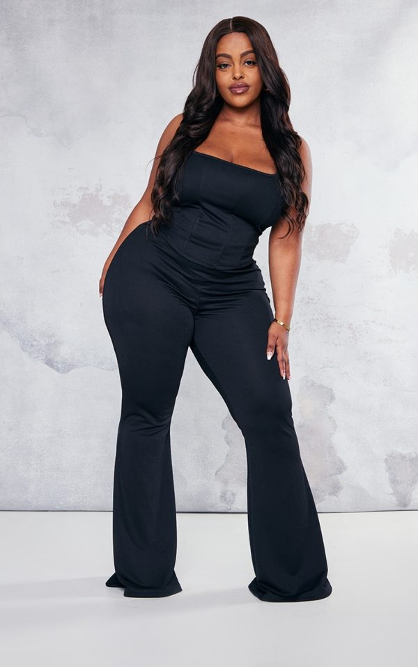 Plus Black Flare Leg High Waisted Pants