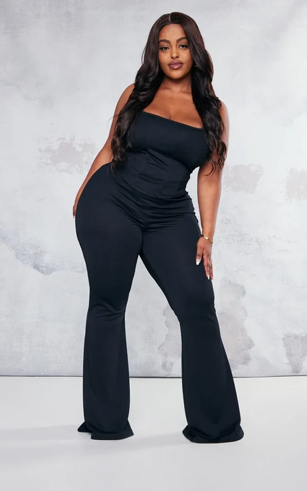 Plus Black Flare Leg High Waisted Pants