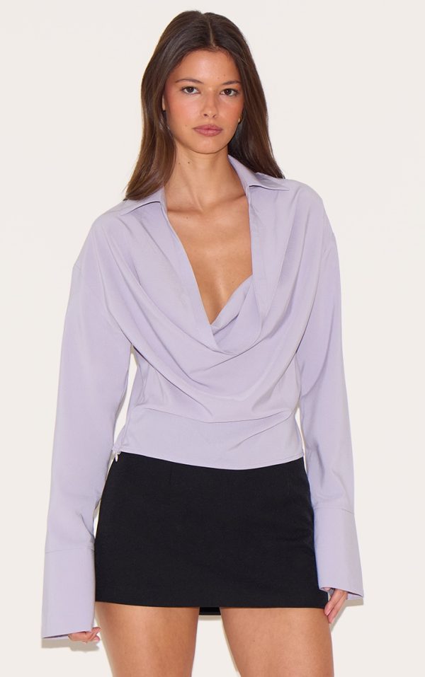 Light Grey Chiffon Cowl Neck Blouse