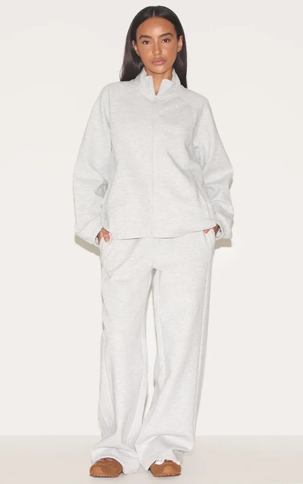 Petite Ash Grey Interlock Wide Leg Sweatpants