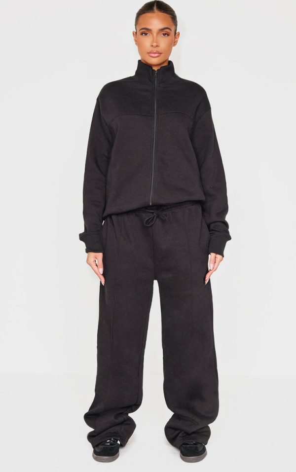 Black Straight Leg Seam Detailed Sweatpants