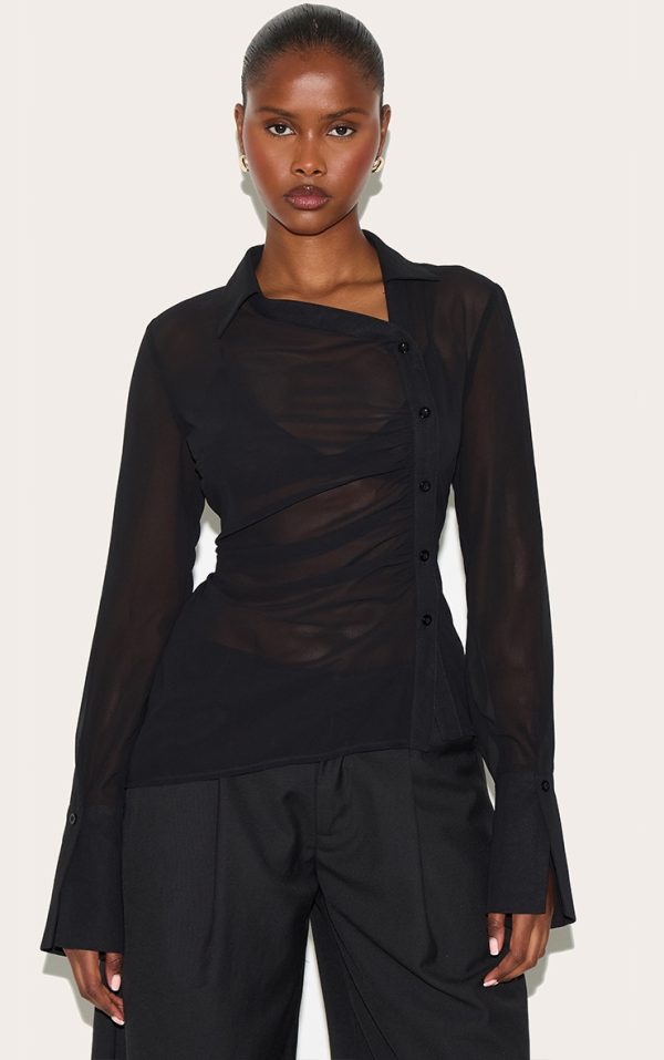 Black Asymmetric Chiffon Shirt