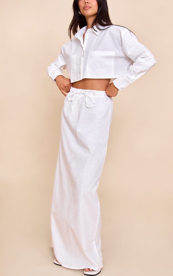White Drawstring Maxi Skirt
