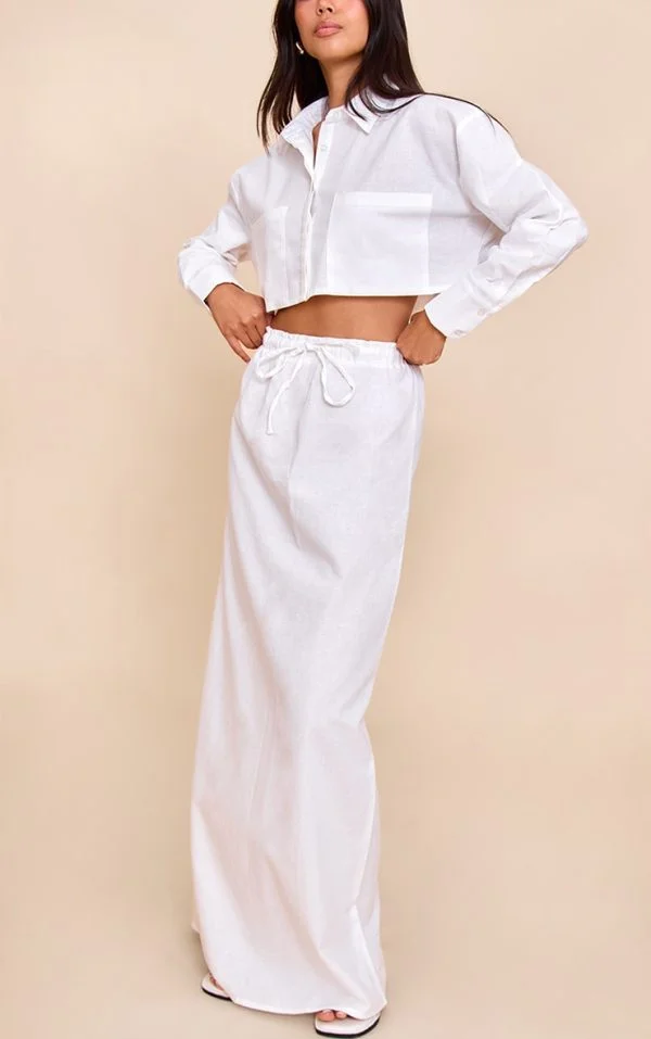 White Drawstring Maxi Skirt