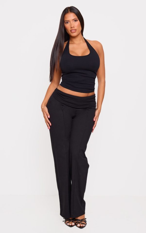 Shape Black Low Rise Fold Over Seam Front Wide Leg Pants