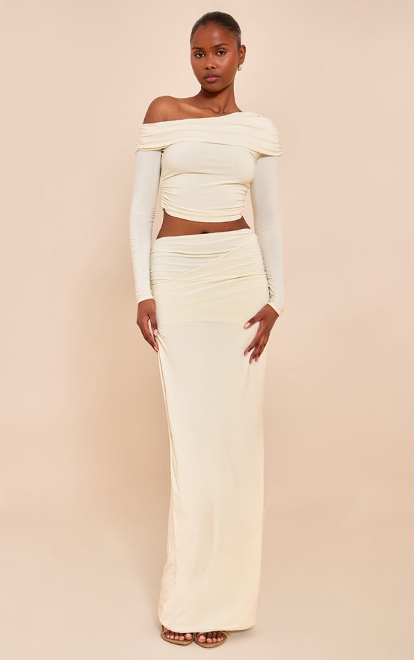 Almond Matte Sculpt Fold Over Maxi Skirt
