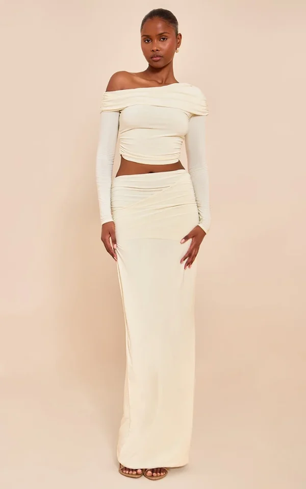 Almond Matte Sculpt Fold Over Maxi Skirt