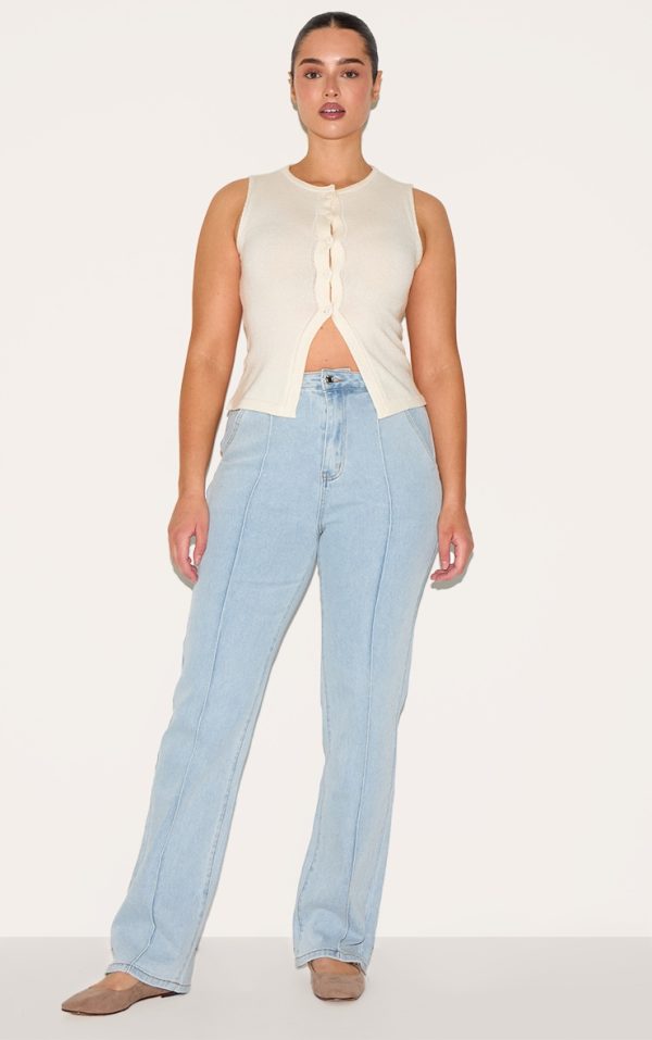 Shape Light Blue Stretch Denim Highwaisted Pintuck Adjustable Back Detail Jeans
