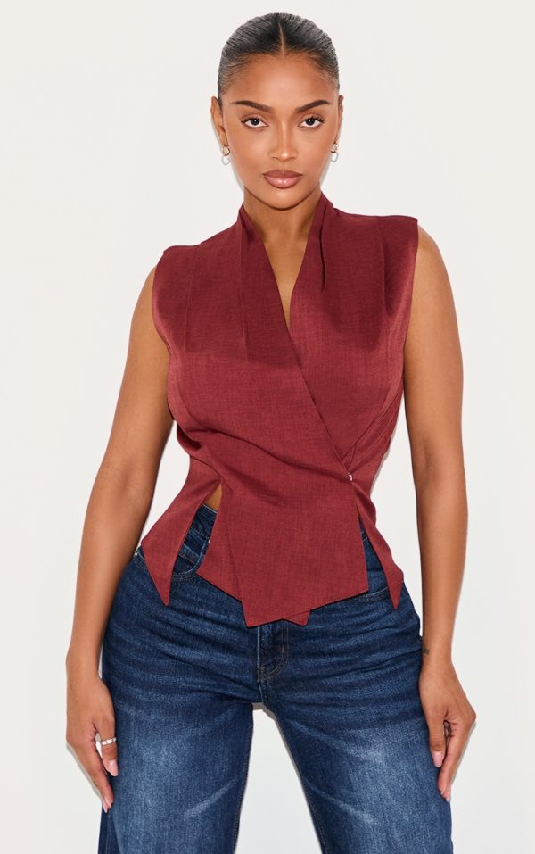 Shape Burgundy Tailored Wrap Front Vest
