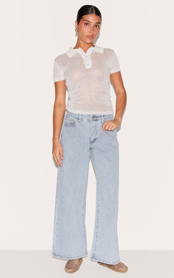 Petite Blue Low Rise Wide Leg Jeans