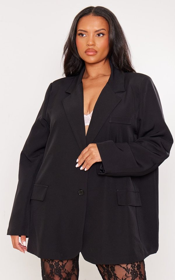 Plus Black Oversized Structured Blazer