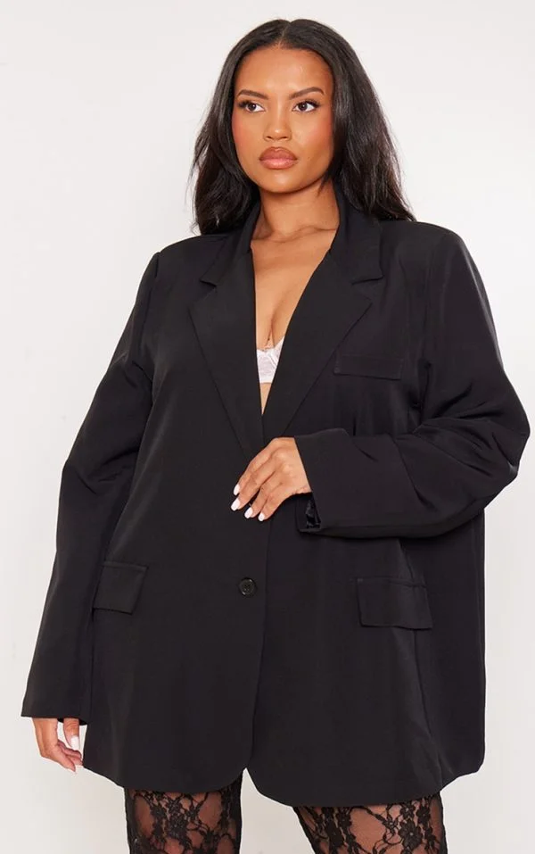 Plus Black Oversized Structured Blazer