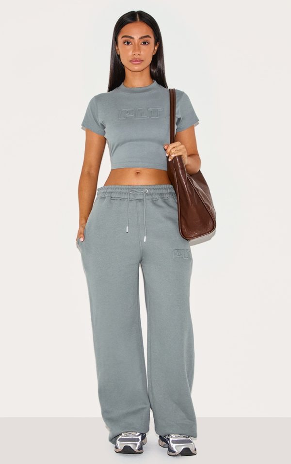 Petite Teal Plt Embossed Wide Leg Sweatpants