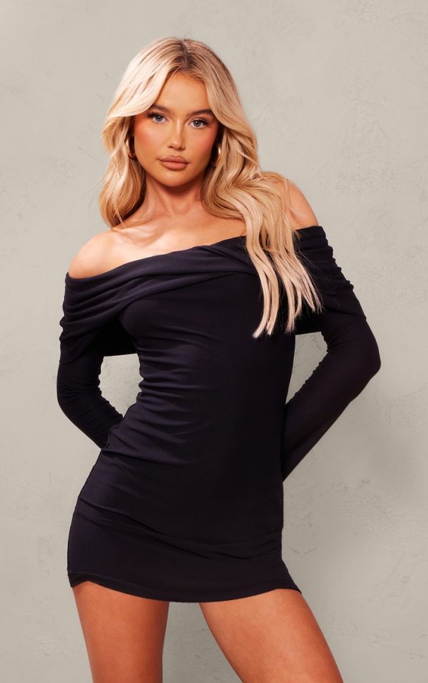 Black Soft Touch Twist Bardot Bodycon Dress