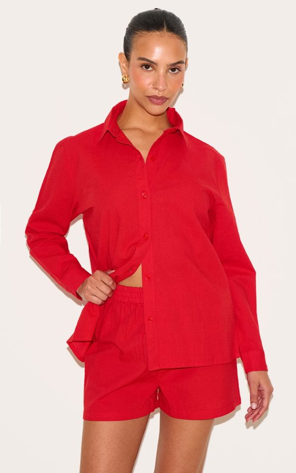 Petite Tomato Red Linen Look High Rise Shorts