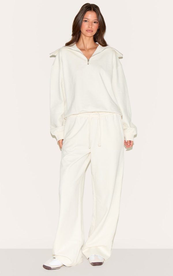 Cream Premium Loopback Wide Leg Sweatpants