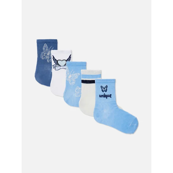 5-Pack Butterfly Ribbed Ankle Socks - Blue