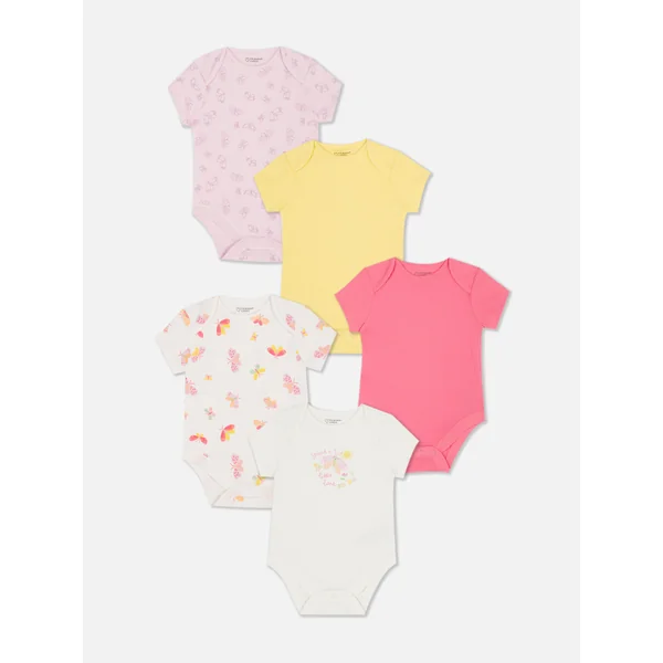 5-Pack Butterfly Short Sleeve Newborn Bodysuits - Pink