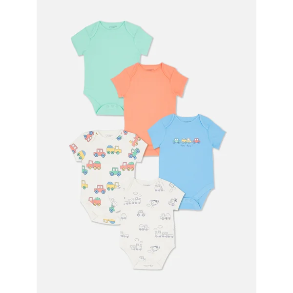 5-Pack Cars Short Sleeve Newborn Bodysuits - Multi